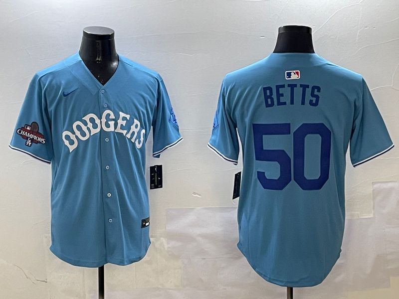 Men Los Angeles Dodgers #50 Betts Light Blue Throwback Game 2025 Nike MLB Jersey style 14